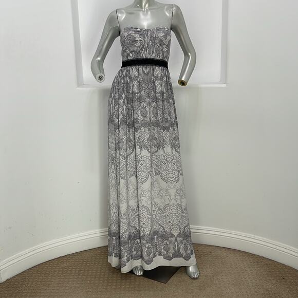 Bcbgmaxazria Amber Strapless Maxi Dress Party Cocktail White Gray Print  Size 2 - Picture 7 of 16